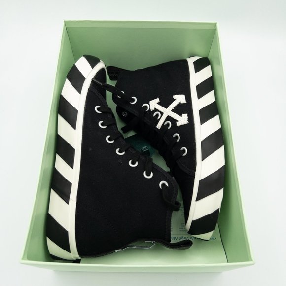 Off-White Men's Arrow Striped Canvas Mid-Top Sneakers - Picture 13 of 13